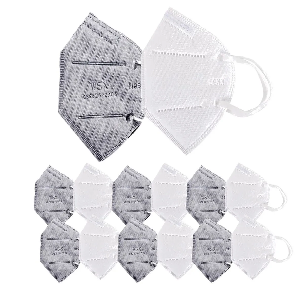 Fabula Pack Of 12 Kn95/N95 Anti-Pollution Reusable 5-Layer Mask (Grey,White)