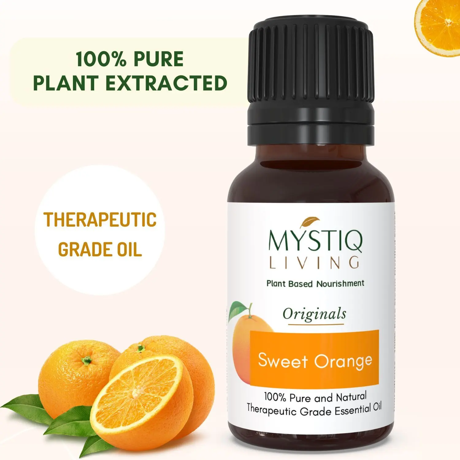 Mystiq Living Originals - Sweet Orange Essential Oil 100% Pure, Natural, Undiluted & Therapeutic Grade for Skin, Hair, Body, Face and Aromatherapy - 15ml