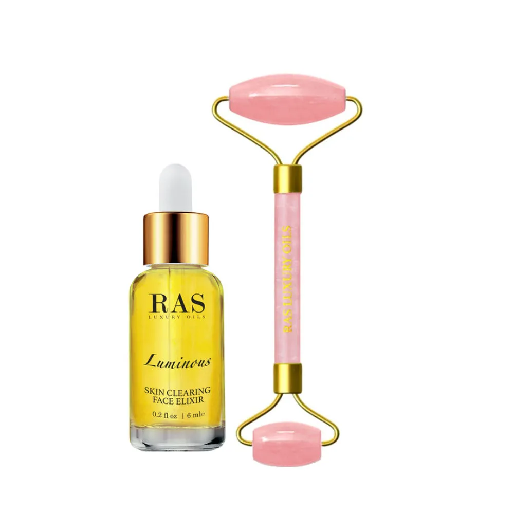 RAS Luxury Oils Luminous Skin Clearing Face Elixir + Rose Quartz Facial Roller - 6ml