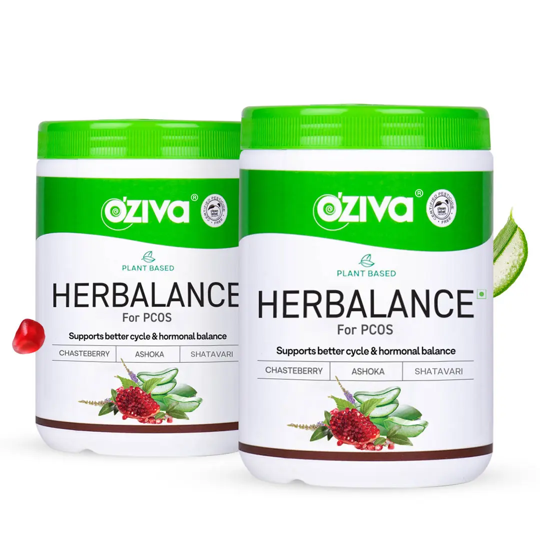 OZiva Plant based HerBalance for PCOS, with Myo-Inositol, ChasteBerry, Shatavari for Hormonal Balance (Pack of 2)