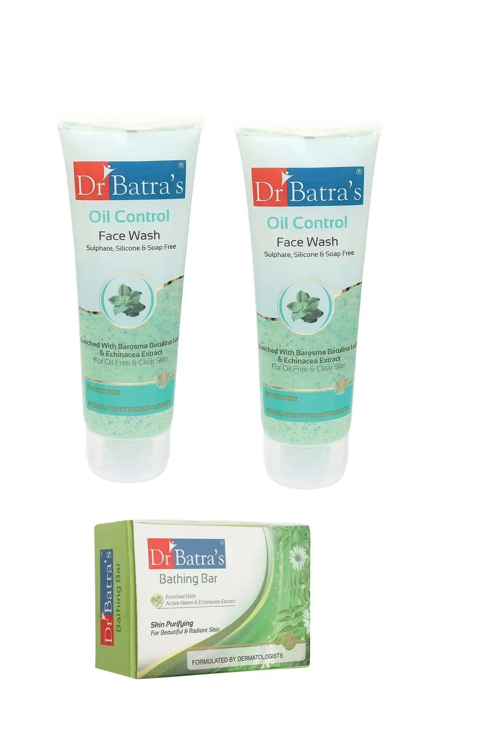 Dr Batra's Face Wash Oil Control - 100 gm And Skin Purifying Bathing Bar - 125 gm (Pack of 3 for Men and Women)