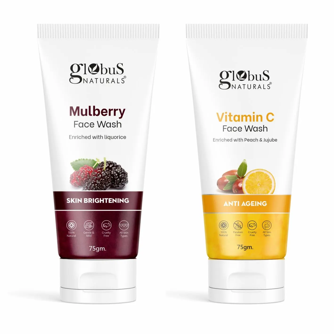 Globus Naturals Vitamin C Face Wash & Mulberry Face Wash,Combo , Set Of 2,  75gm