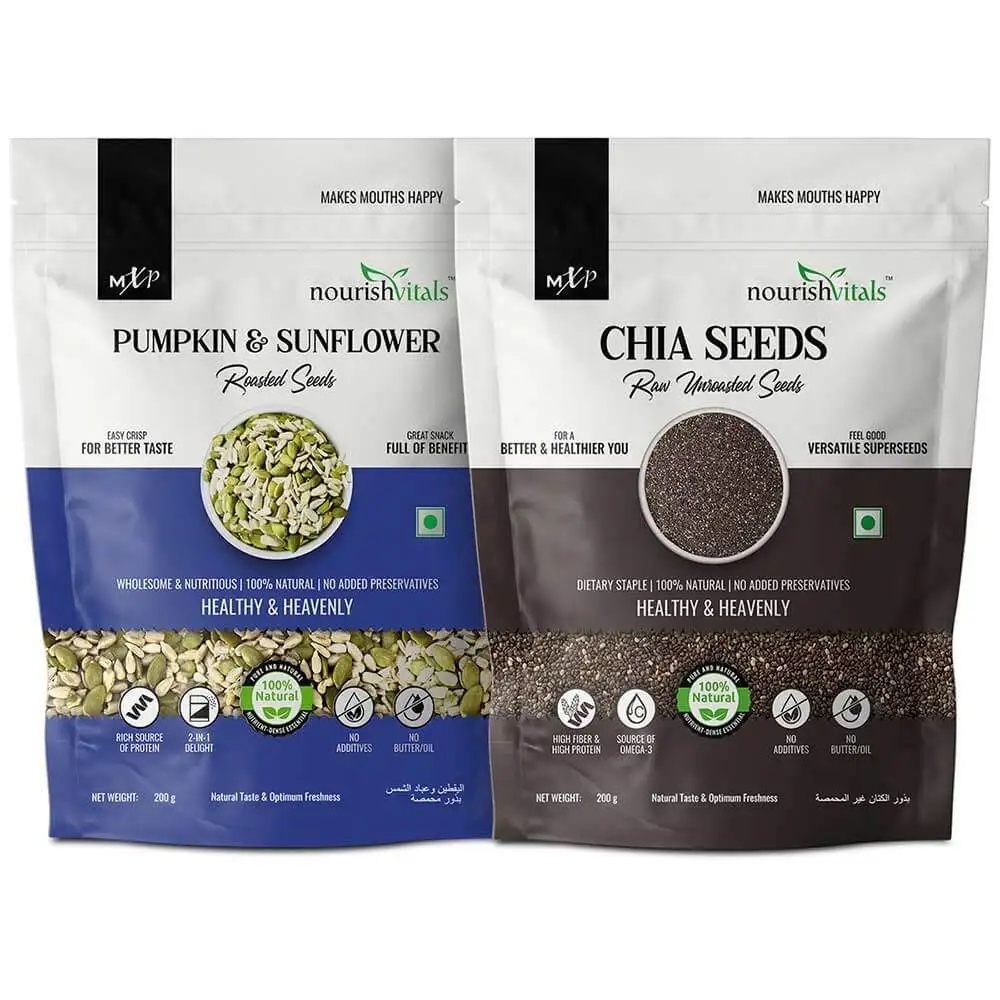 NourishVitals Healthy Munching Combo,  Pumpkin & Sunflower Roasted + Chia Raw Unroasted Seeds  2 Piece(s)/Pack