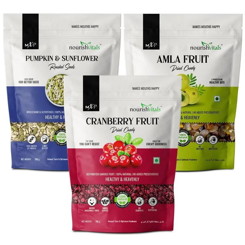 NourishVitals Pumpkin& Sunflower Roasted Seeds + Cranberry Fruit & Amla Fruit Dried Candy