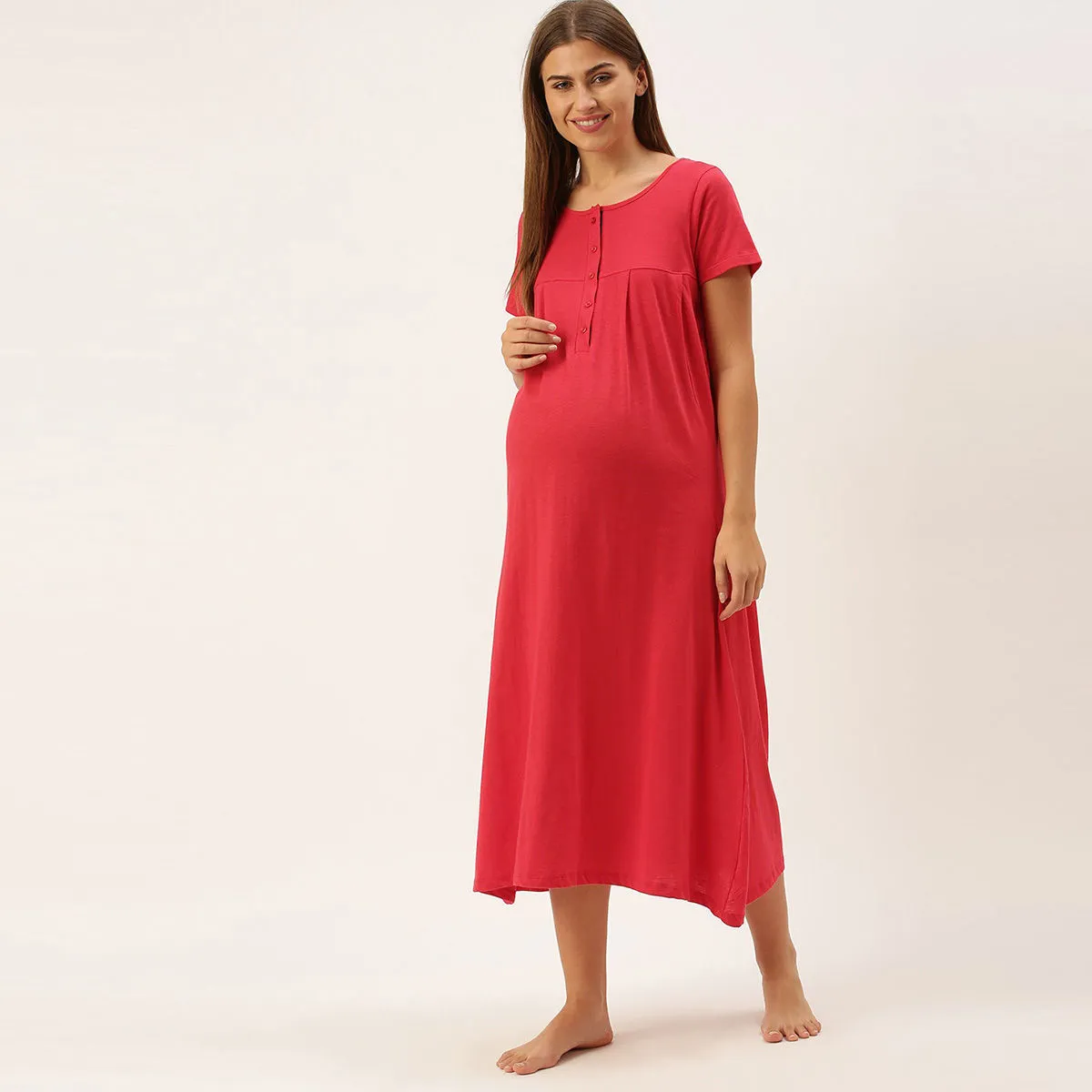 Nejo Feeding/Nursing Maternity Home Dress - Red (M)