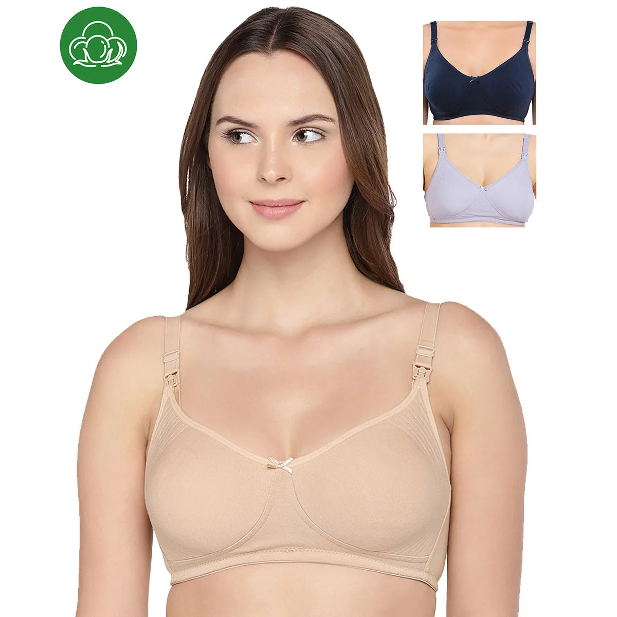 Inner Sense Organic Cotton Antimicrobial Nursing Bra Pack of 3 - Multi-Color (38C)