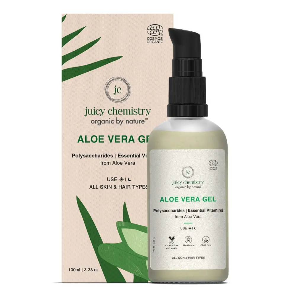 Juicy Chemistry Aloe Vera Gel for Face, Hair & Body - Made with 100% Natural & Pure Aloe Vera Leaf Gel - Certified Organic (100 gms)