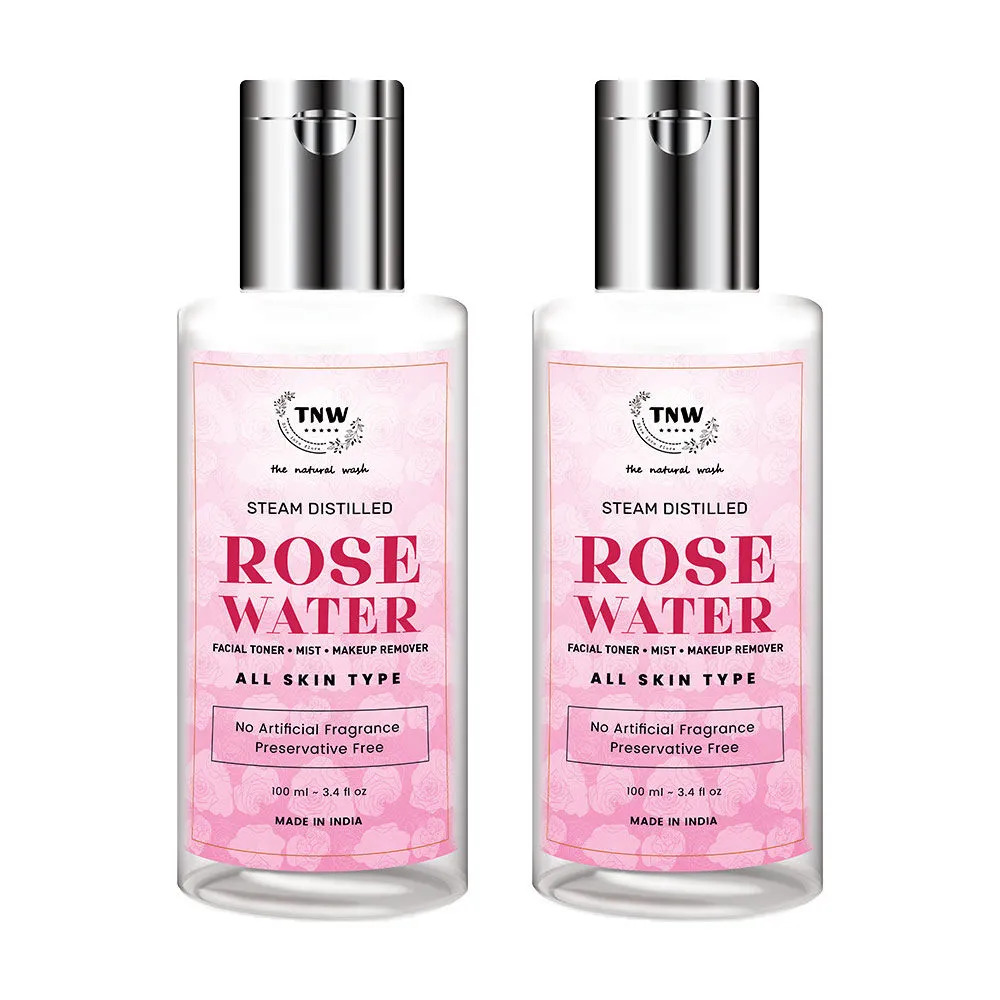 TNW The Natural Wash Steam Distilled Rose Water 100% Natural Toner and Makeup Remover - Pack of 2