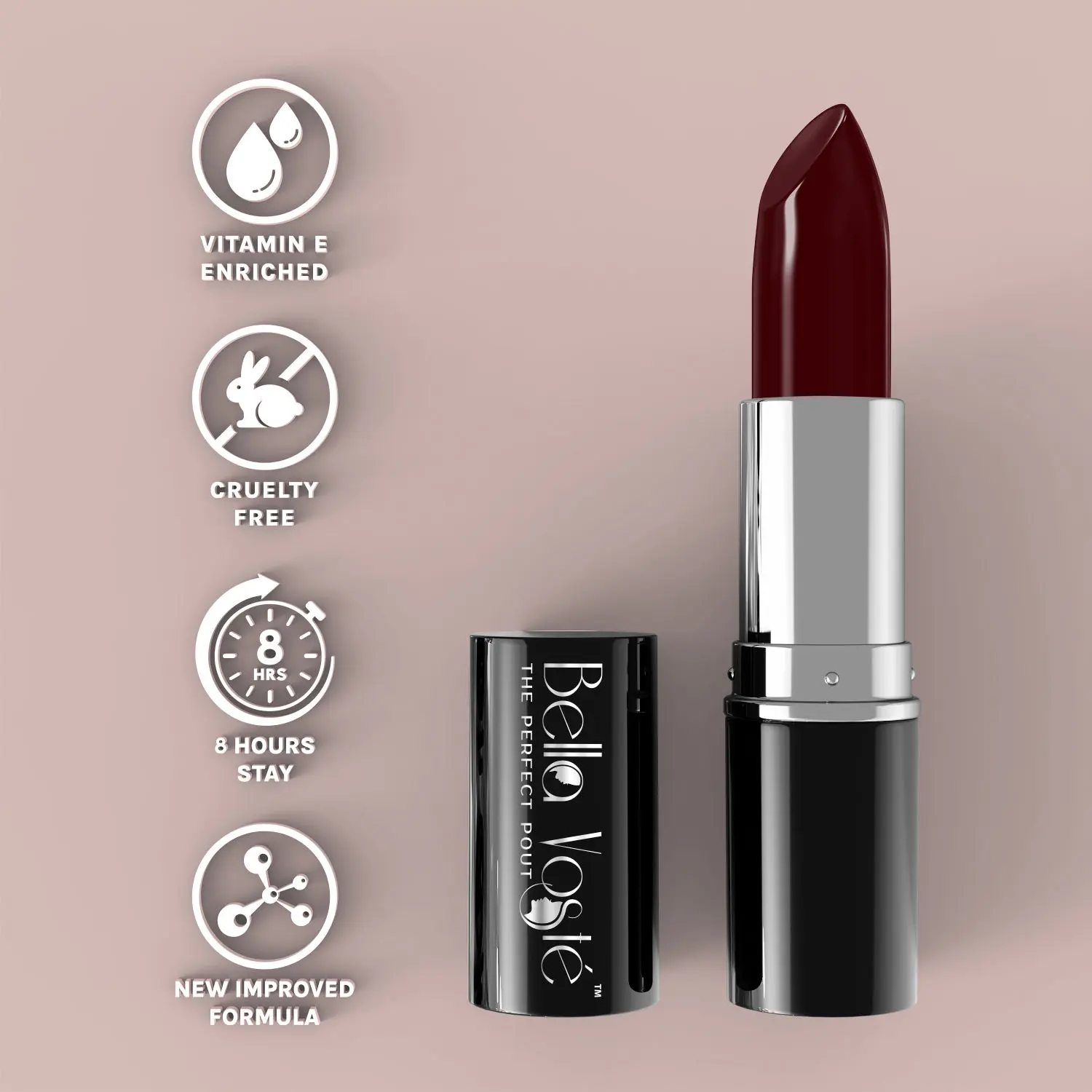 Bella Voste Sheer Creme Lust Lipstick Ace Chase (4.2 g) I Satin Finish I Cruelty Free I Long Lasting Improved Formula I One Stroke Aplication I Highly Pigmented