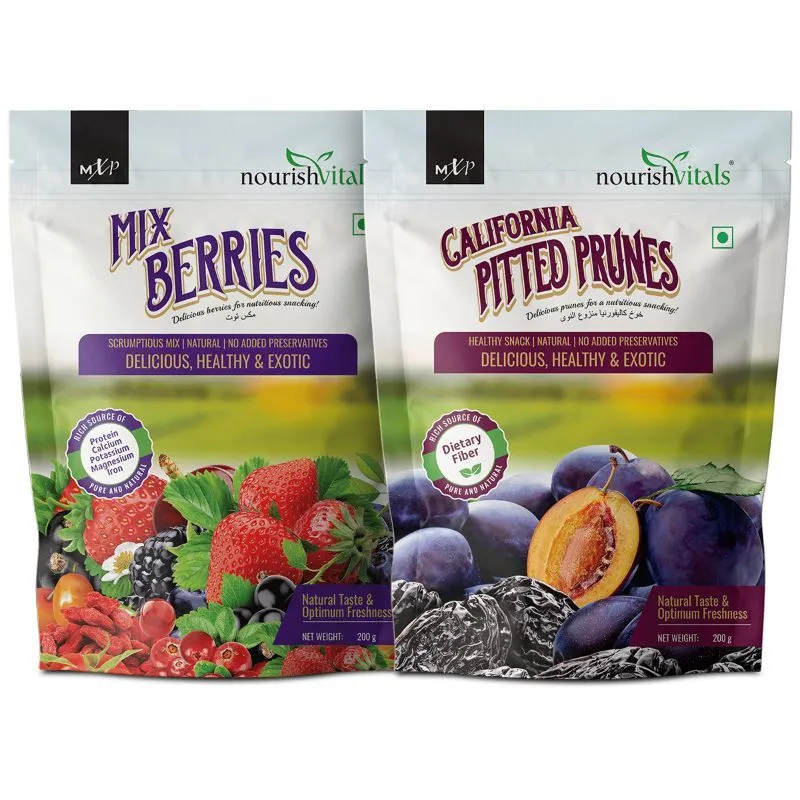 NourishVitals Healthy Munching Combo, Mix Berries + California Pitted Prunes