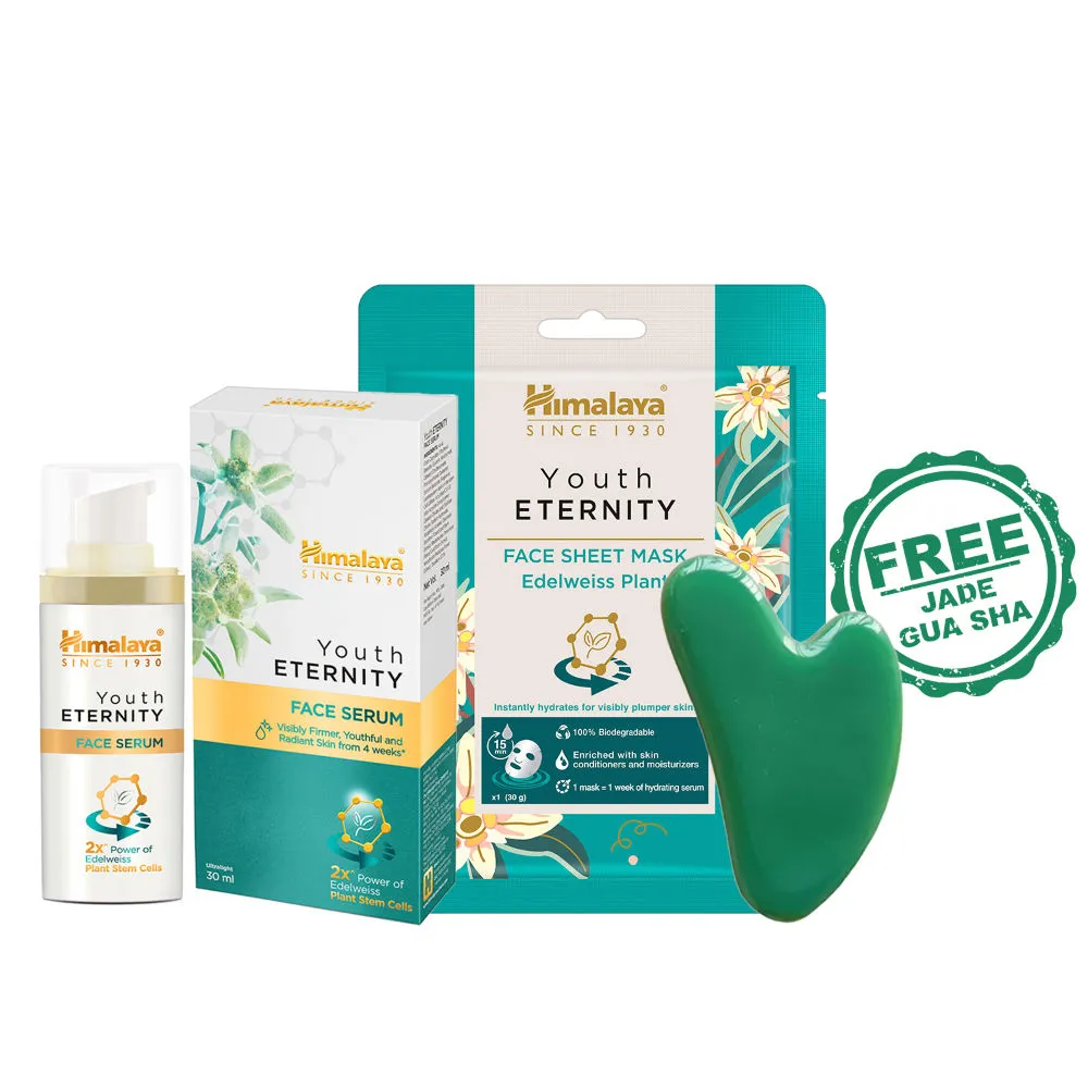 Himalaya Youth Eternity Face Serum & Moisturising Face Sheet Mask with Free Green Jade Gua Sha