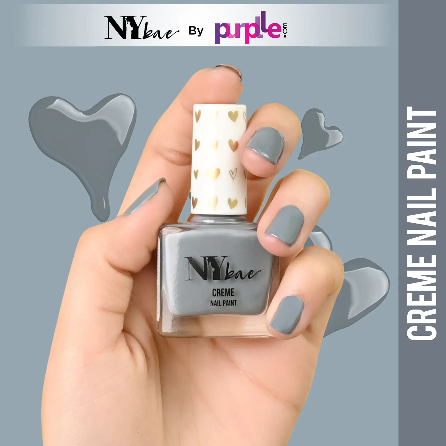 NY Bae Creme Nail Paint - Rhino Grey 16 (10 ml) | Grey | Rich Pigment | Chip-proof | Full Coverage | Travel Friendly | Vegan