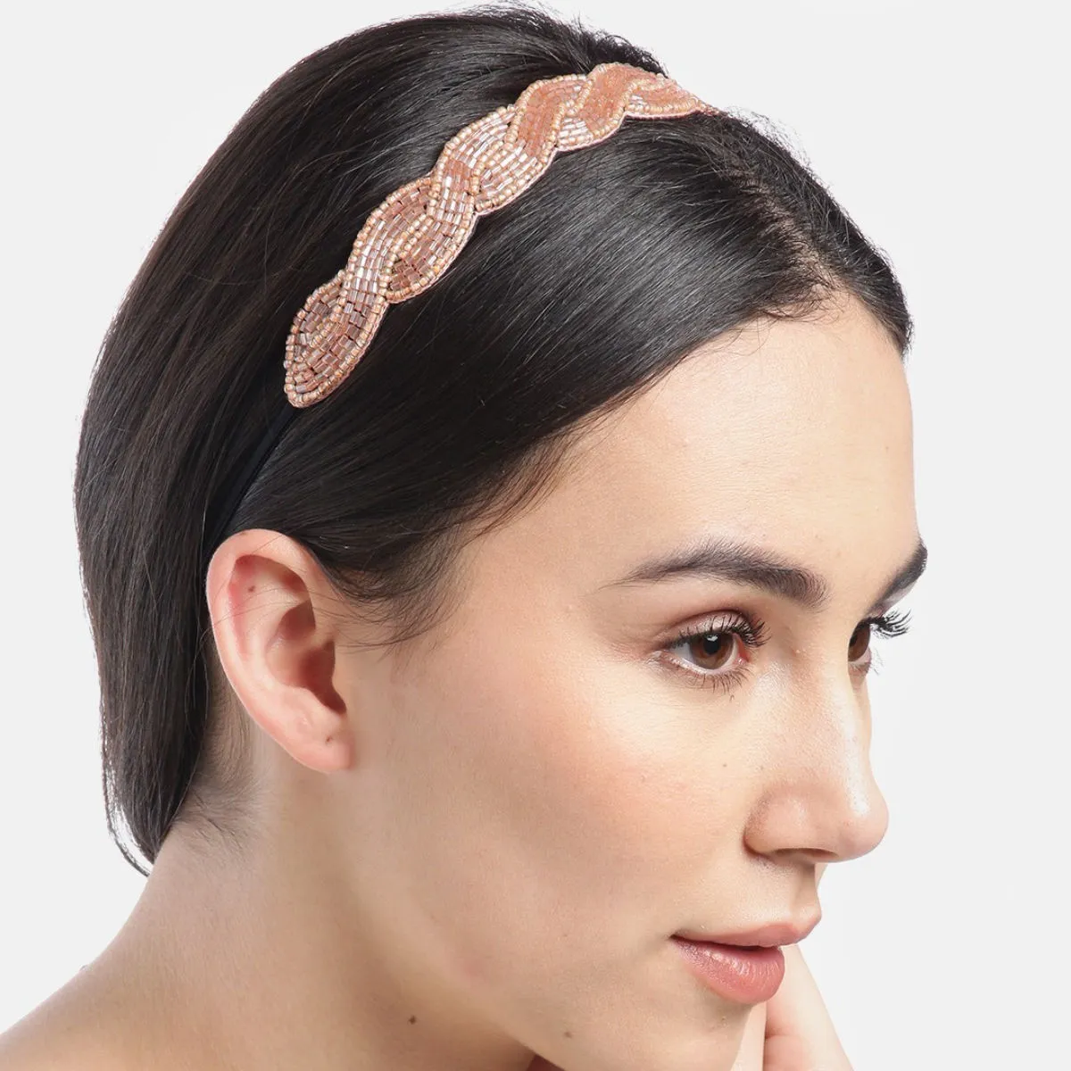 Blueberry Peach Glass Bead Embellished Hair Band