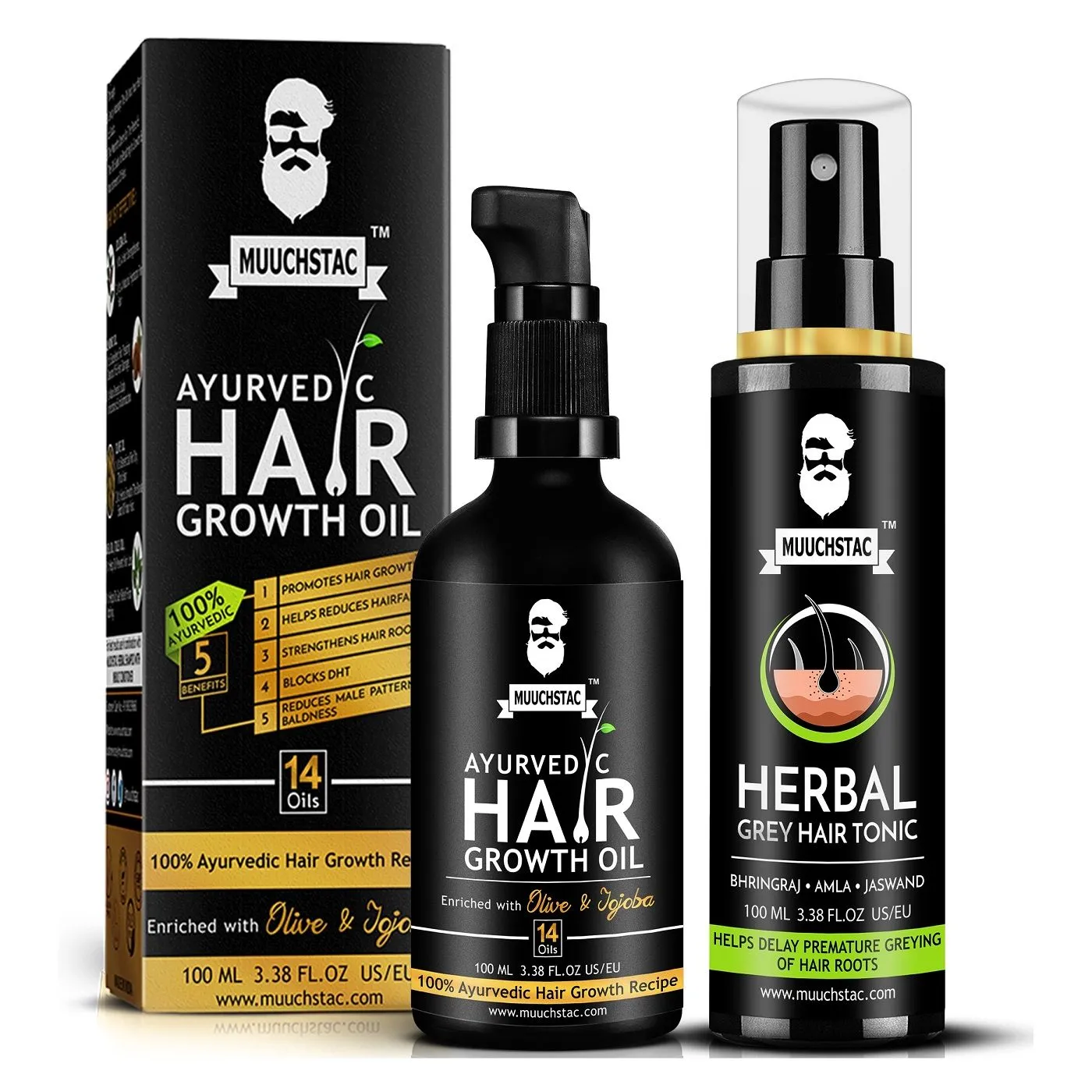 Muuchstac Ayurvedic Hair Growth Oil With Herbal Grey Hair Tonic