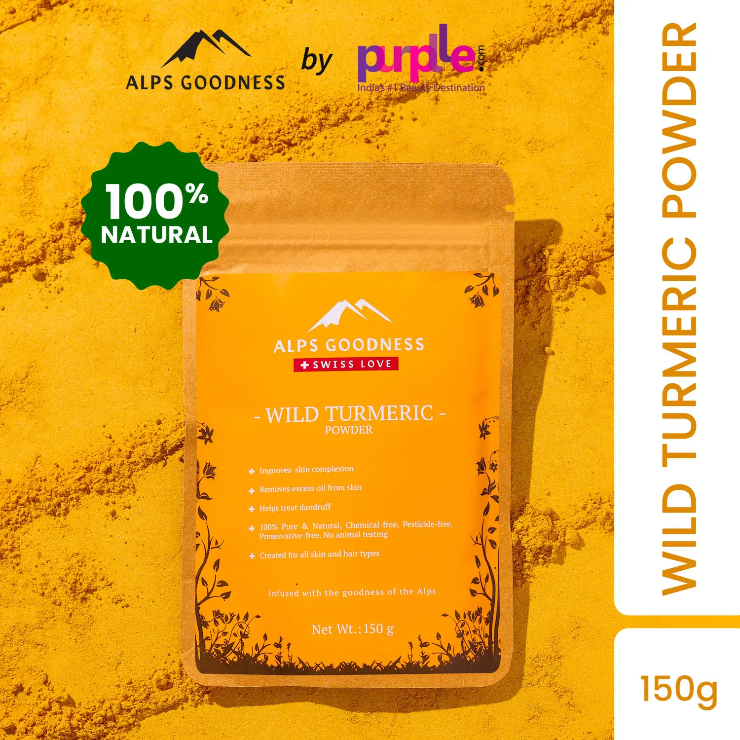 Alps Goodness Powder - Kasturi Haldi (150 gm)| Kasturi Haldi Powder| Wild Turmeric powder| 100% Natural Powder | No Chemicals, No Preservatives, No Pesticides | Face Mask for Even Toned Skin | Face Mask for Glow