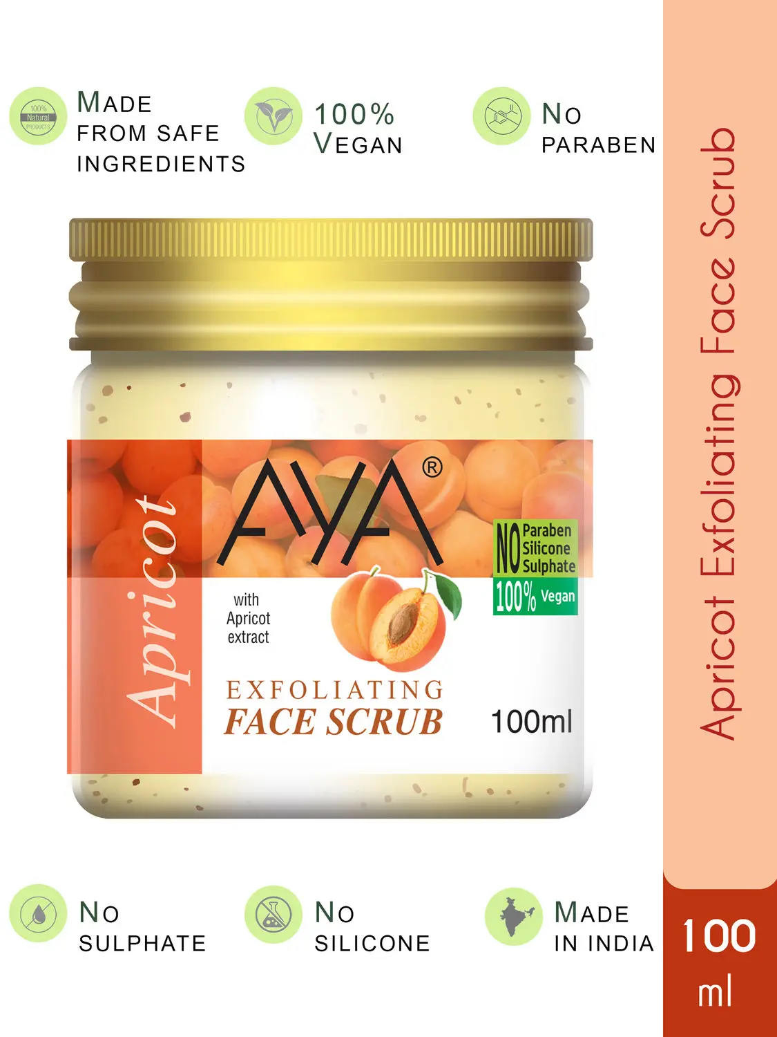 AYA Apricot Exfoliating Face Scrub, 100 ml | No Paraben, No Silicone, No Sulphate |