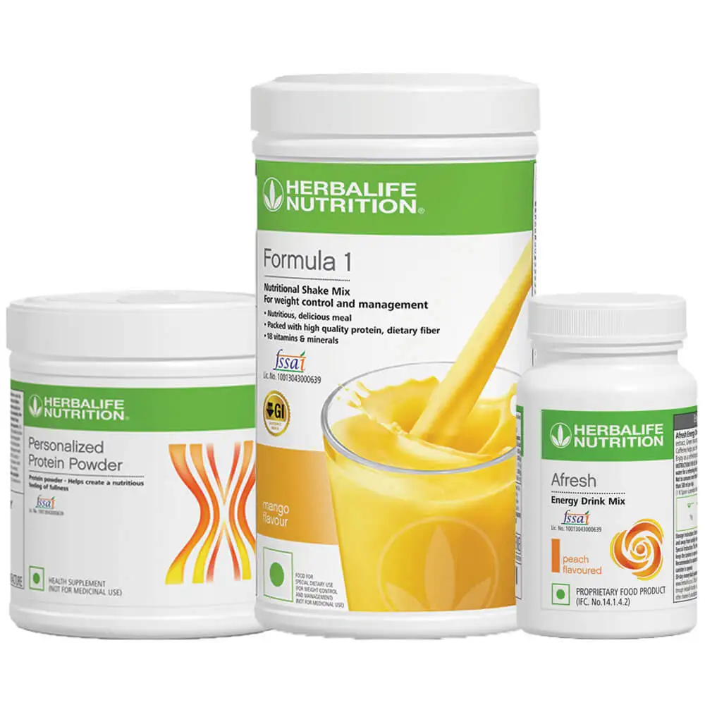 Herbalife Formula 1 Afresh Energy Drink & Protein Powder Combo,  3 Piece(s)/Pack  Mango + Peach + Unflavoured