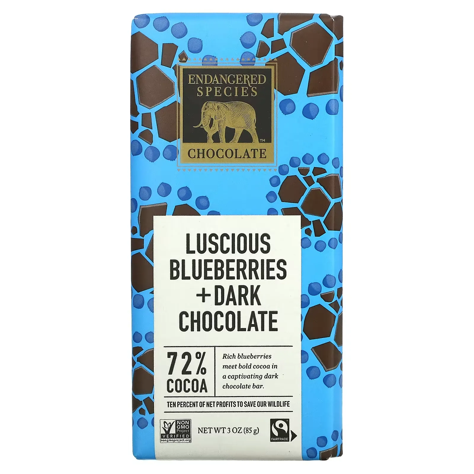 Luscious Blueberries + Dark Chocolate, 72% Cocoa, 3 oz (85 g)