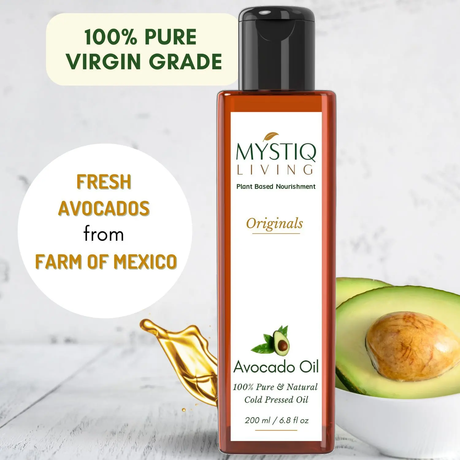 Mystiq Living Originals - Avocado Oil For Hair | Cold Pressed | 100% Pure & Natural - 200 ML