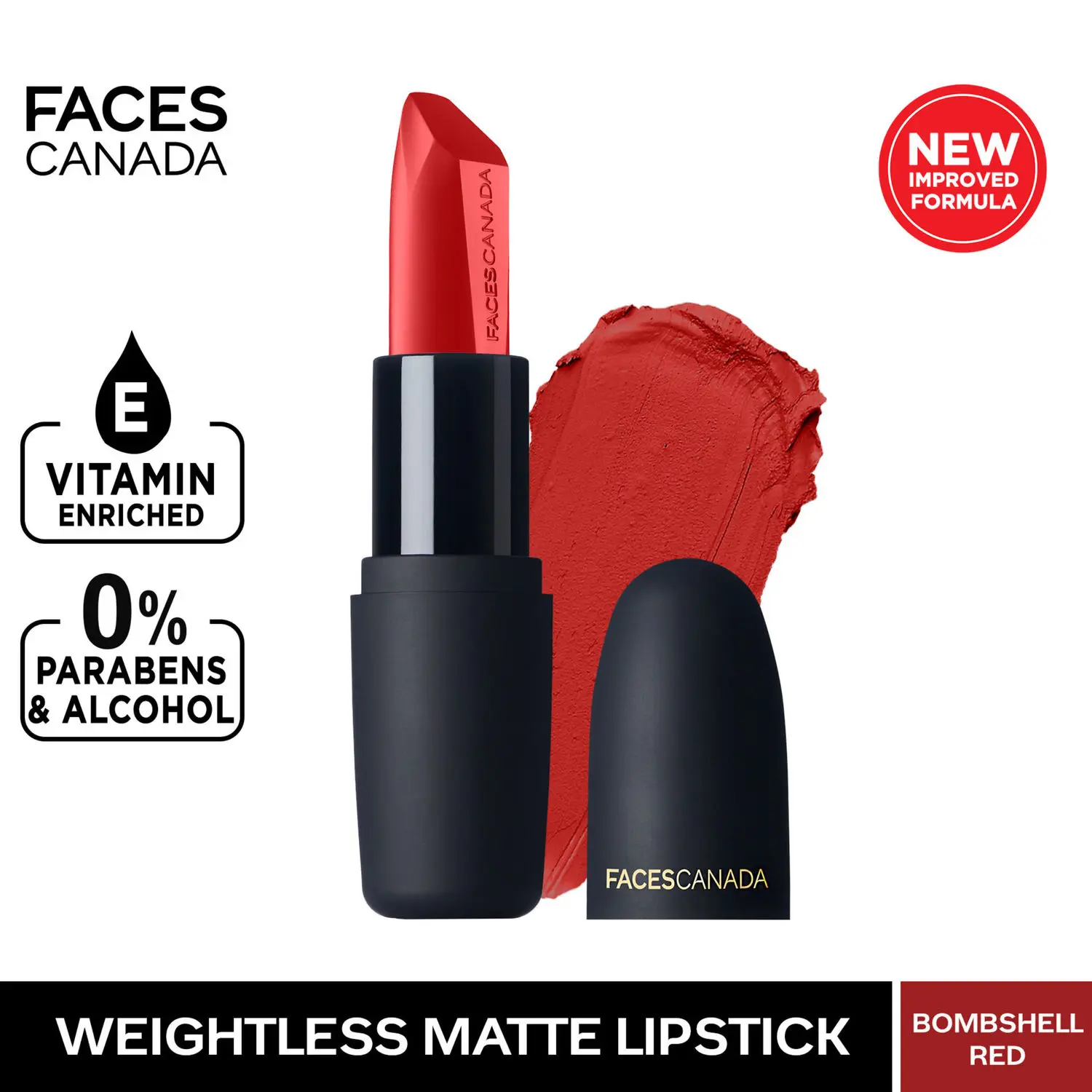 Faces Canada Weightless Matte Lipstick |Jojoba & Almond Oil | Highly pigmented | Smooth One Stroke Color | Keeps Lips Moisturized |Bombshell Red 4.5 g