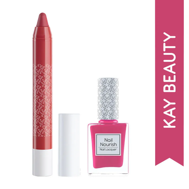 Kay Beauty Pink Perfect Combo - Matte Lip Crayon - Rom Com & Nail Enamel - Rose Bud