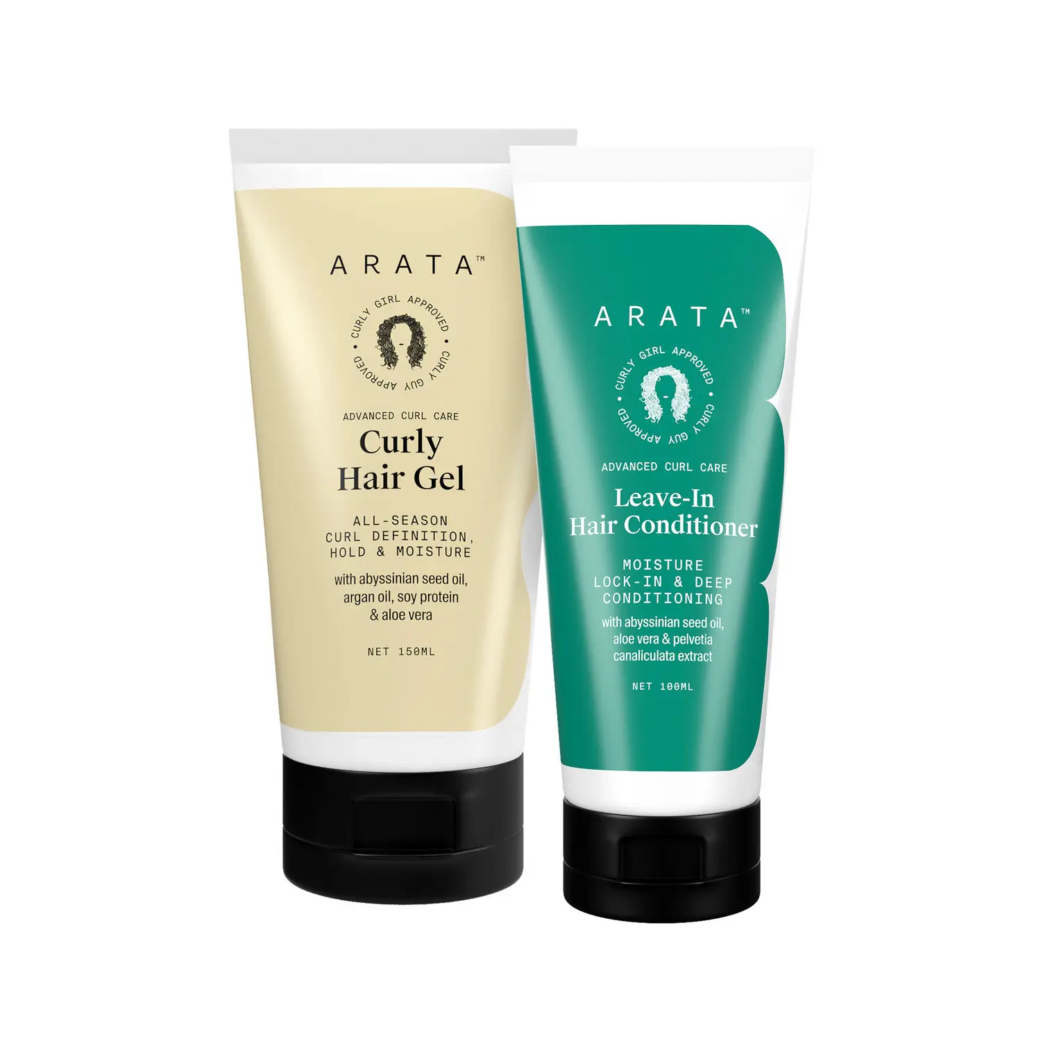 Arata Advanced Curl Care Duo| Leave-In Conditioner (100 ML) & Advanced Curl Care Curly Hair Gel (150 ML) | Intensely Moisturises & Conditions | All-Season Curl Definition & Hold | CG Friendly