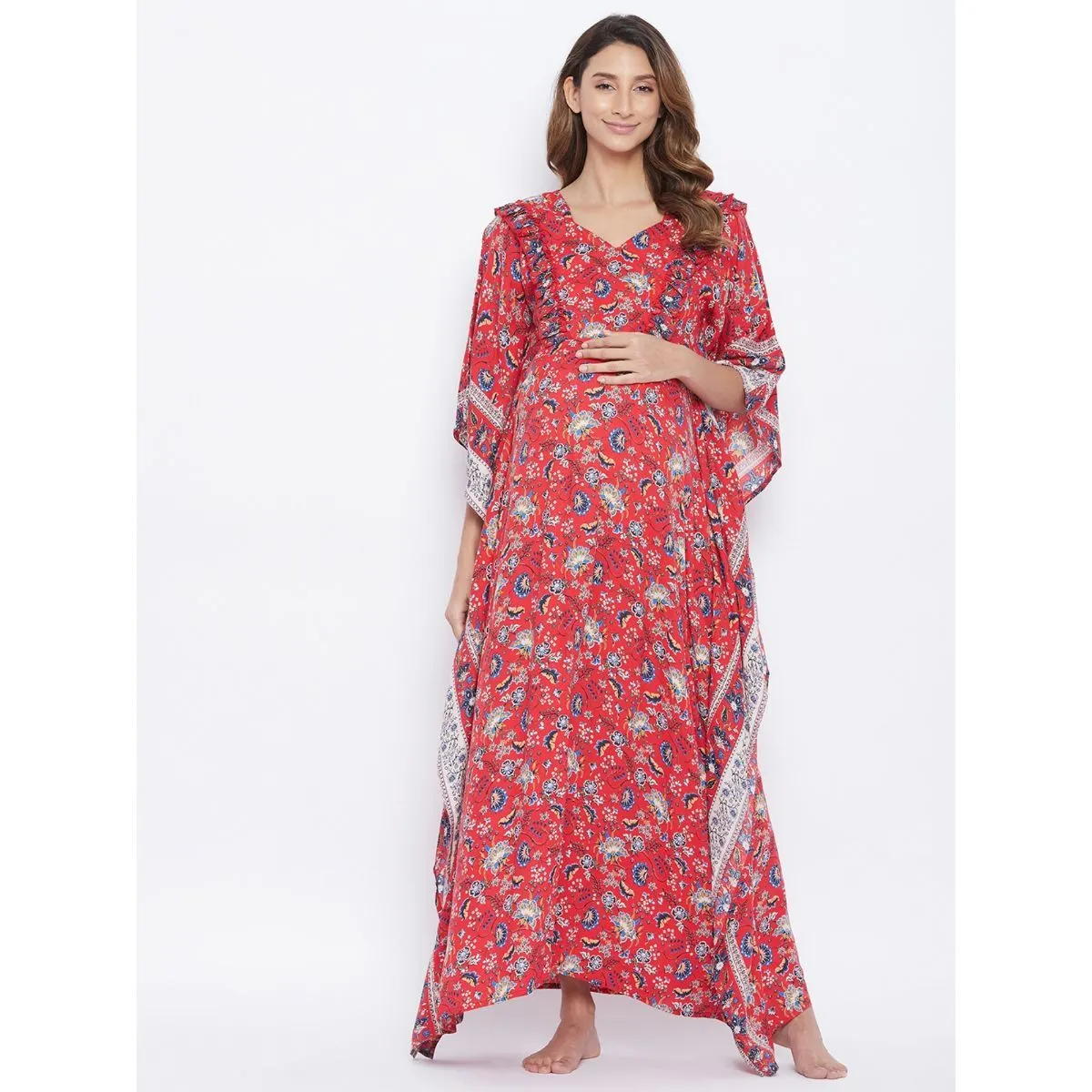 The Kaftan Company Floral Paisley Maternity Nightdress - Red (2XL)