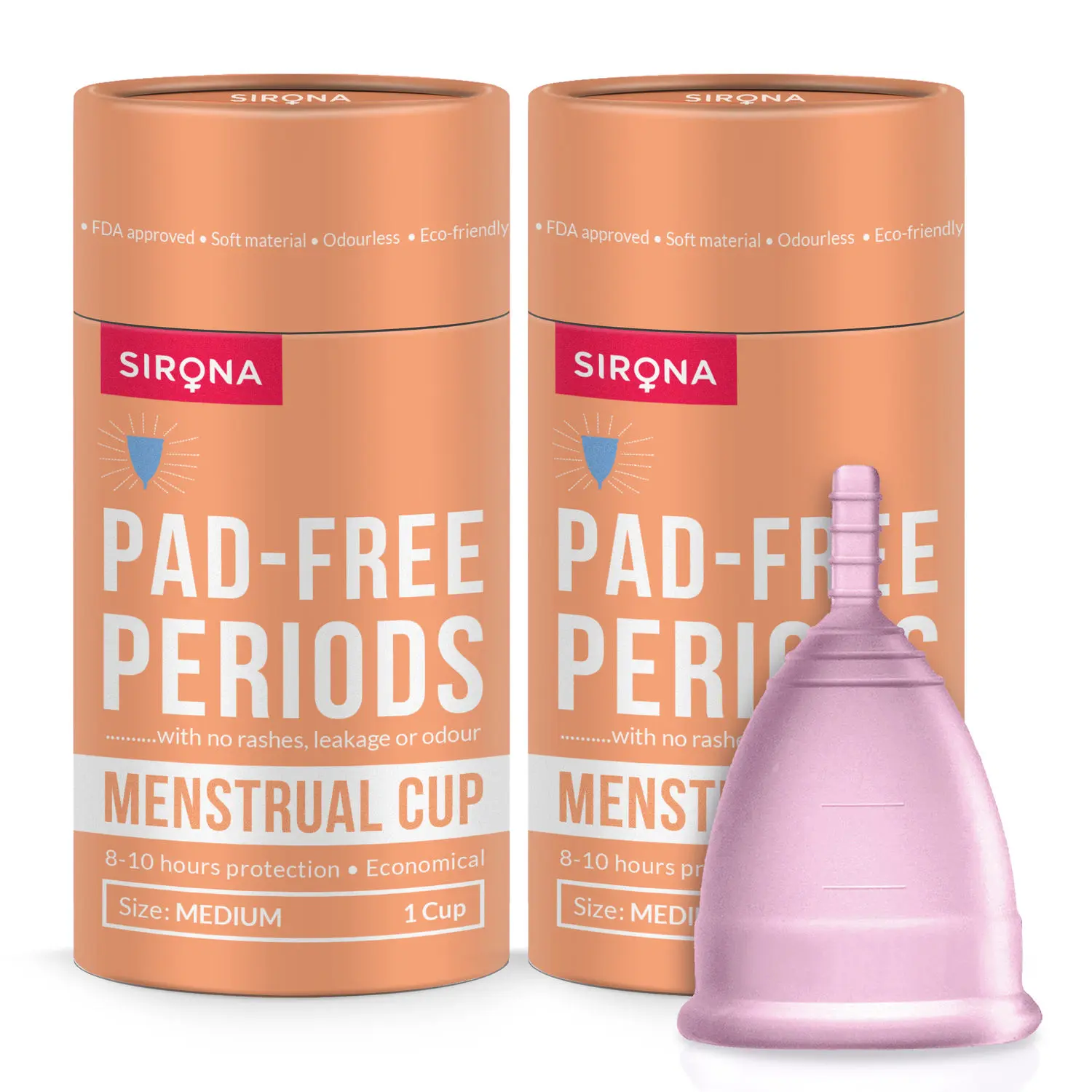 Sirona Reusable Menstrual Cup with FDA Compliant Medical Grade Silicone - Medium (Pack of 2)