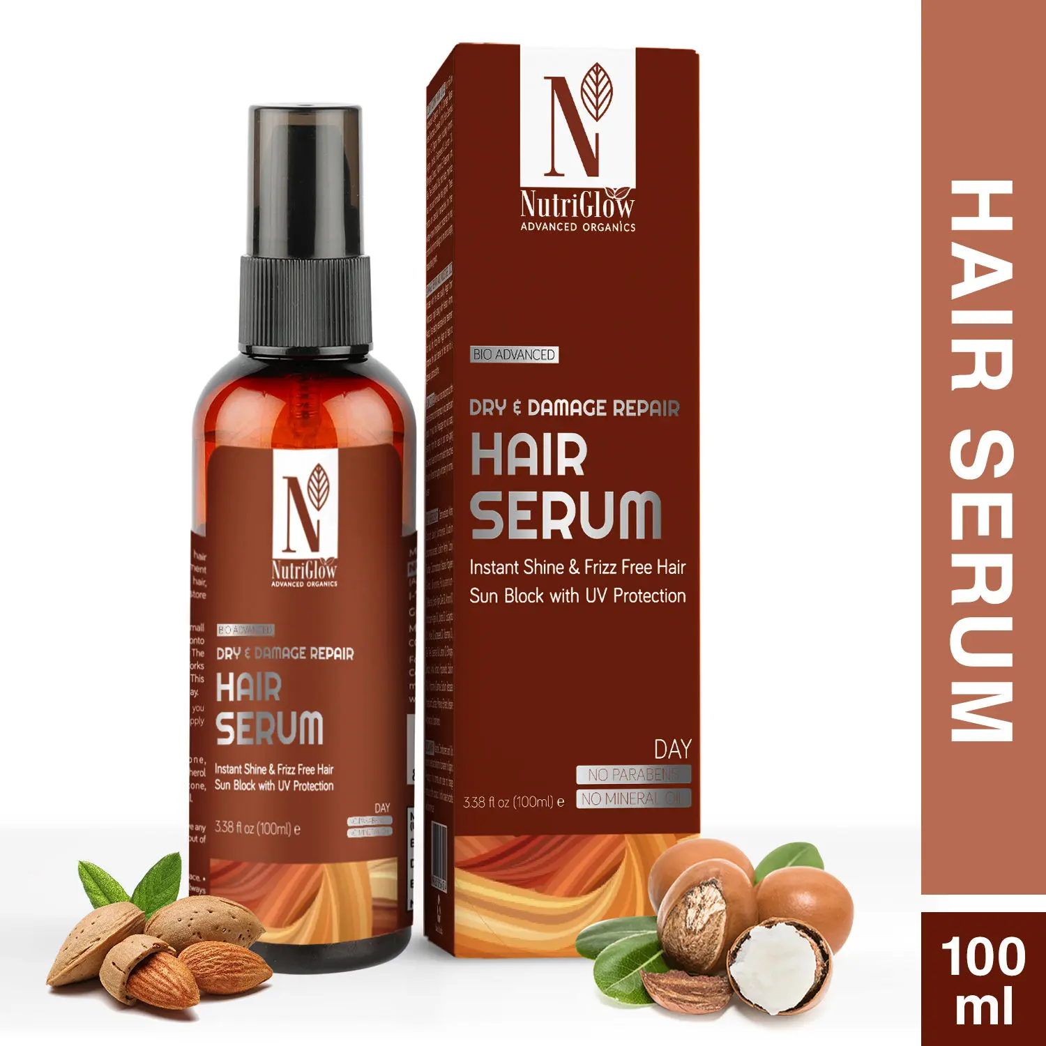 NutriGlow Advanced Organics Dry & Damage Repair Hair Serum For Damage Reverse & Moisture Lock Formulation, 100 ml