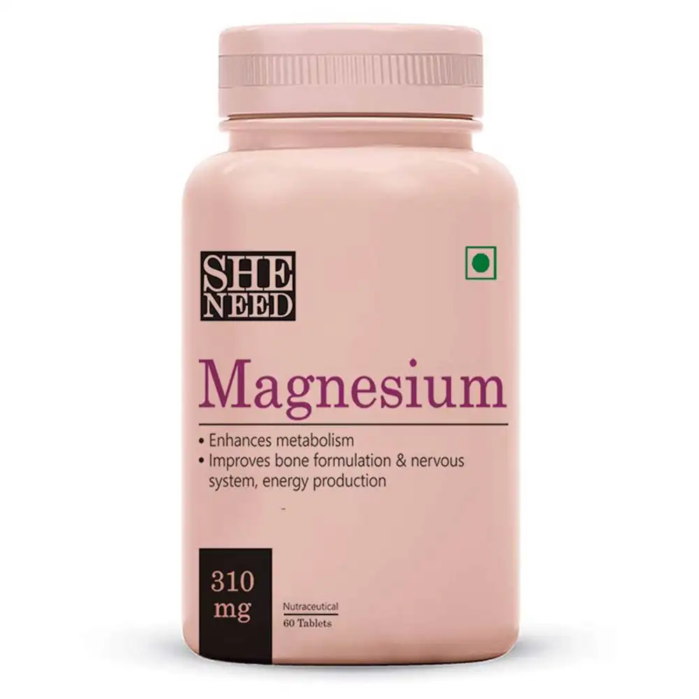 SheNeed Magnesium Supplement for Men and Women 310 Mg Sports Recovery Bone Muscle Health Energy,  Unflavoured  60 capsules