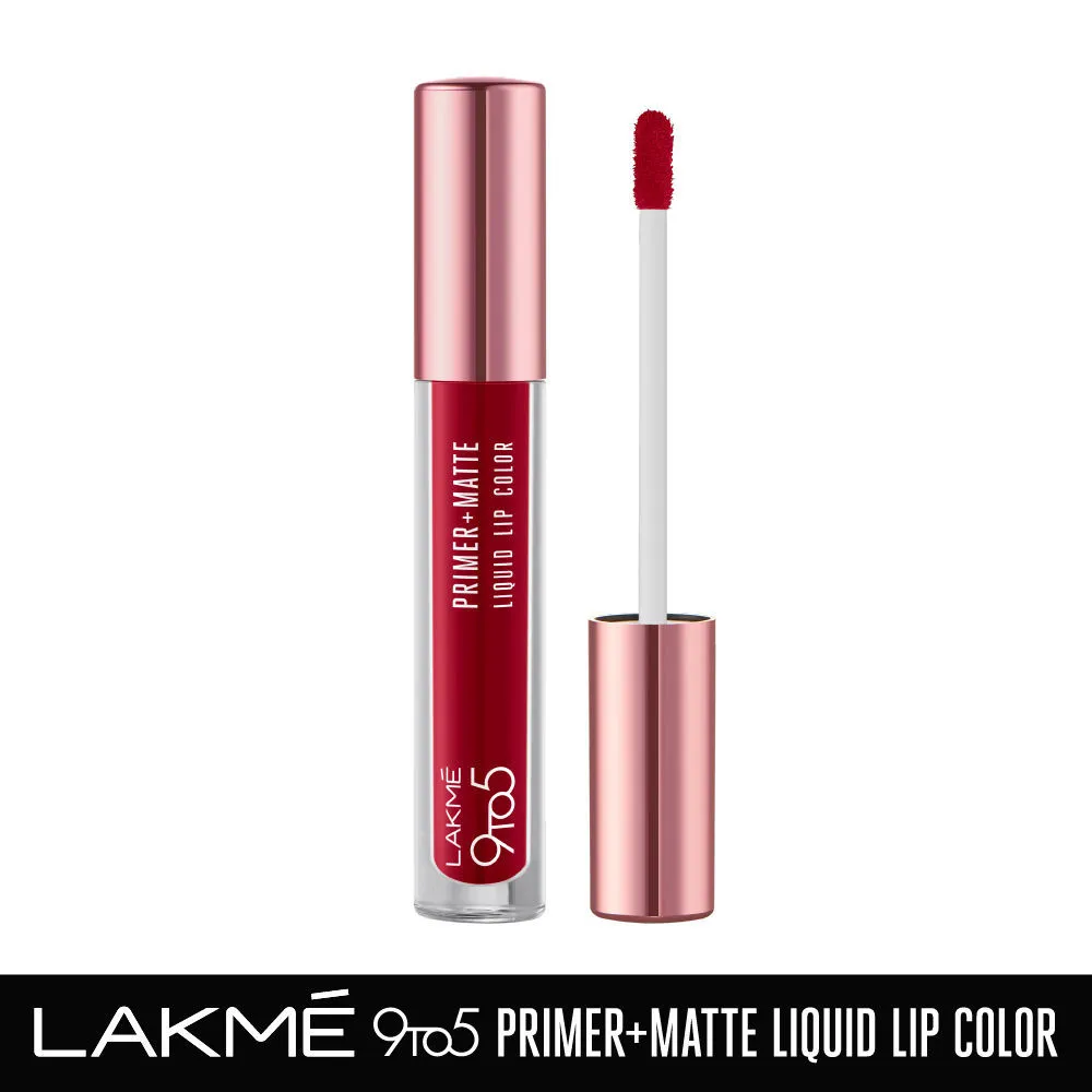 Lakme 9to5 Primer + Matte Liquid Lip Color - MR3 Vivid Crimson