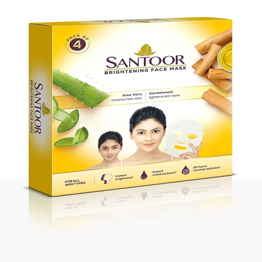 Santoor Brightening Face Mask Sheet With Aloe Vera & Sandal - Pack of 4