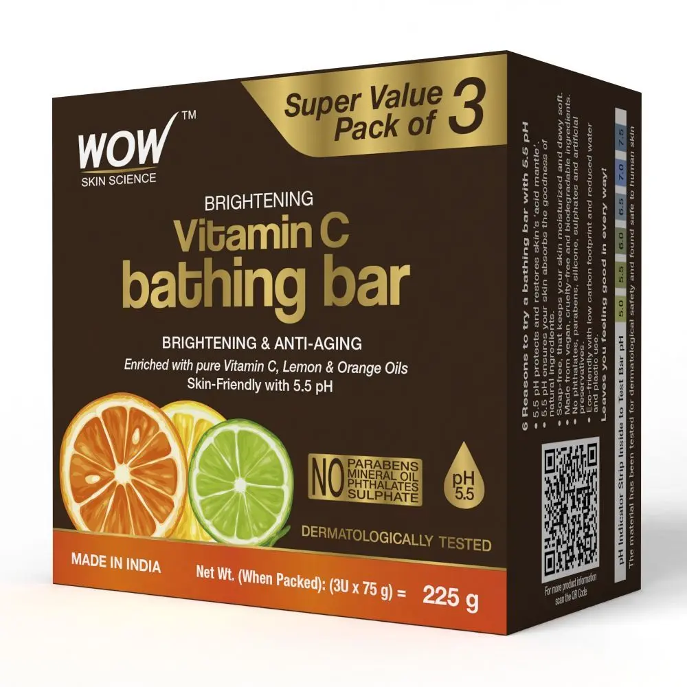 WOW Skin Science Vitamin C Bathing Bar for Skin Brightening, Age Spots And Hyperpigmentation - 225g