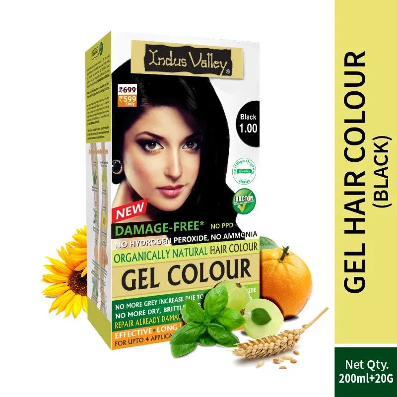 Indus Valley Gel Color for Hair- 100% Damage-Free- No Hydrogen Peroxide- No Ammonia - Black 1.0