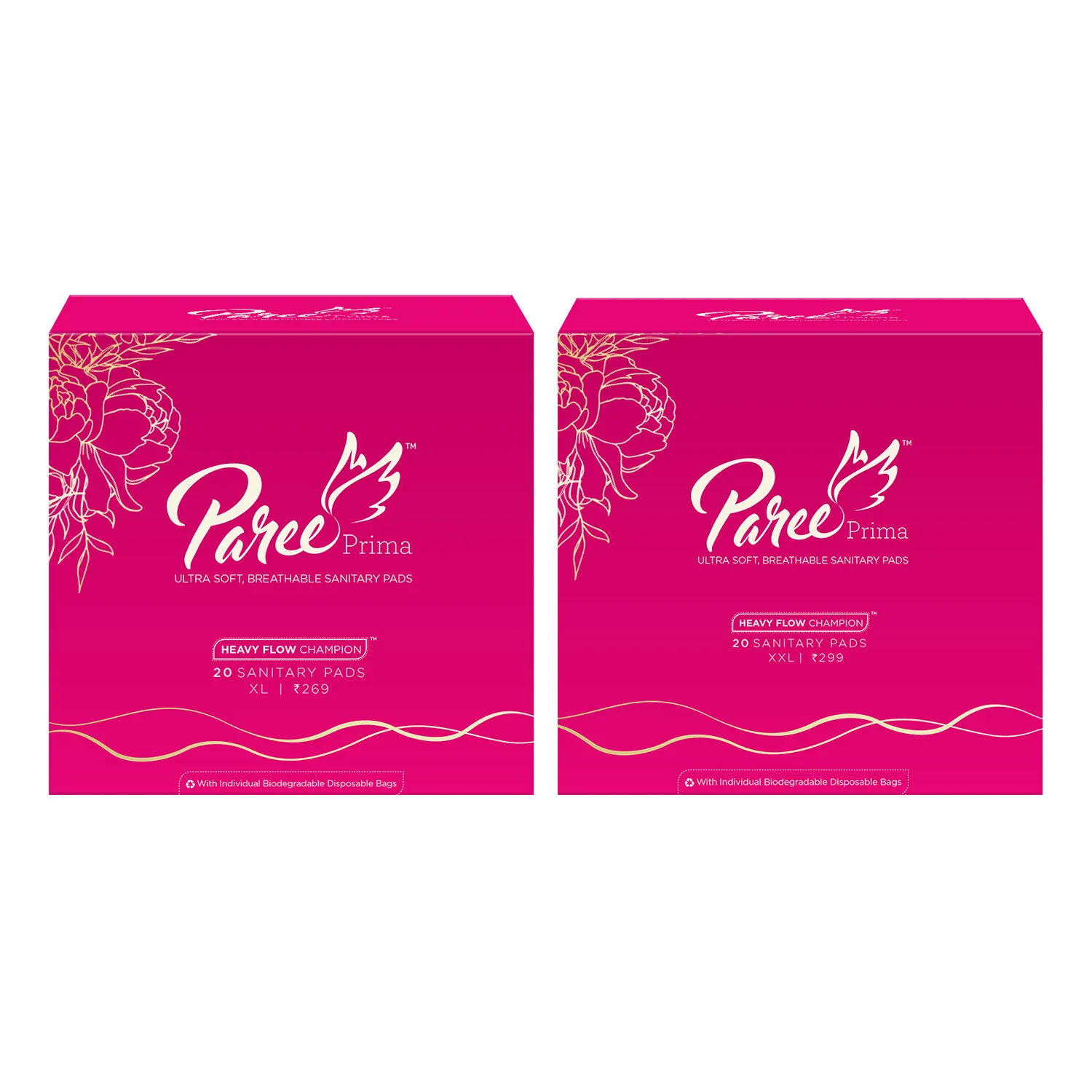 Paree Prima Ultra soft Breathable Sanitary Pads XL (20) and XXL(20) Pads- 40 Pads