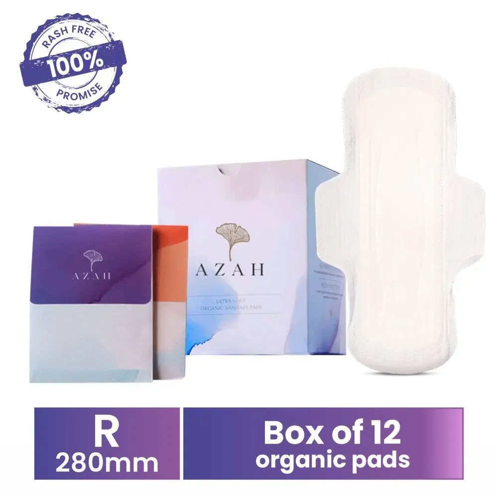 Azah Rash-Free Organic Sanitary Pads (Box of 12 Pads : All Regular - with Disposable bags)