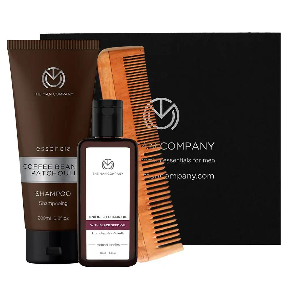 The Man Company Onion Seed Hair Oil Neem Comb & Coffee Bean Patchouli Shampoo,  3 Piece(s)/Pack  for All Hair Types