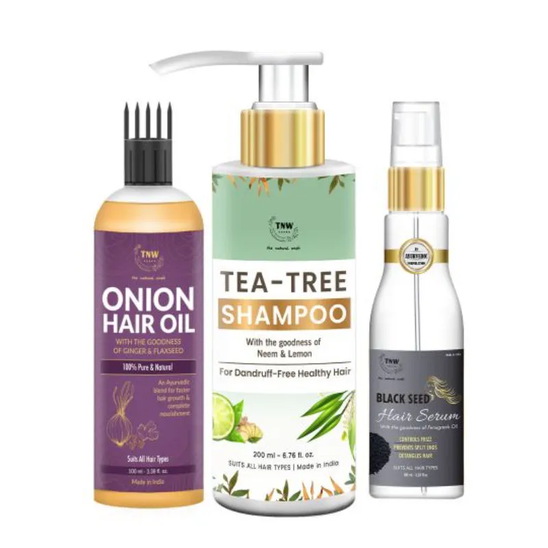 TNW The Natural Wash Onion Oil + Hair Serum + Tea Tree Shampoo