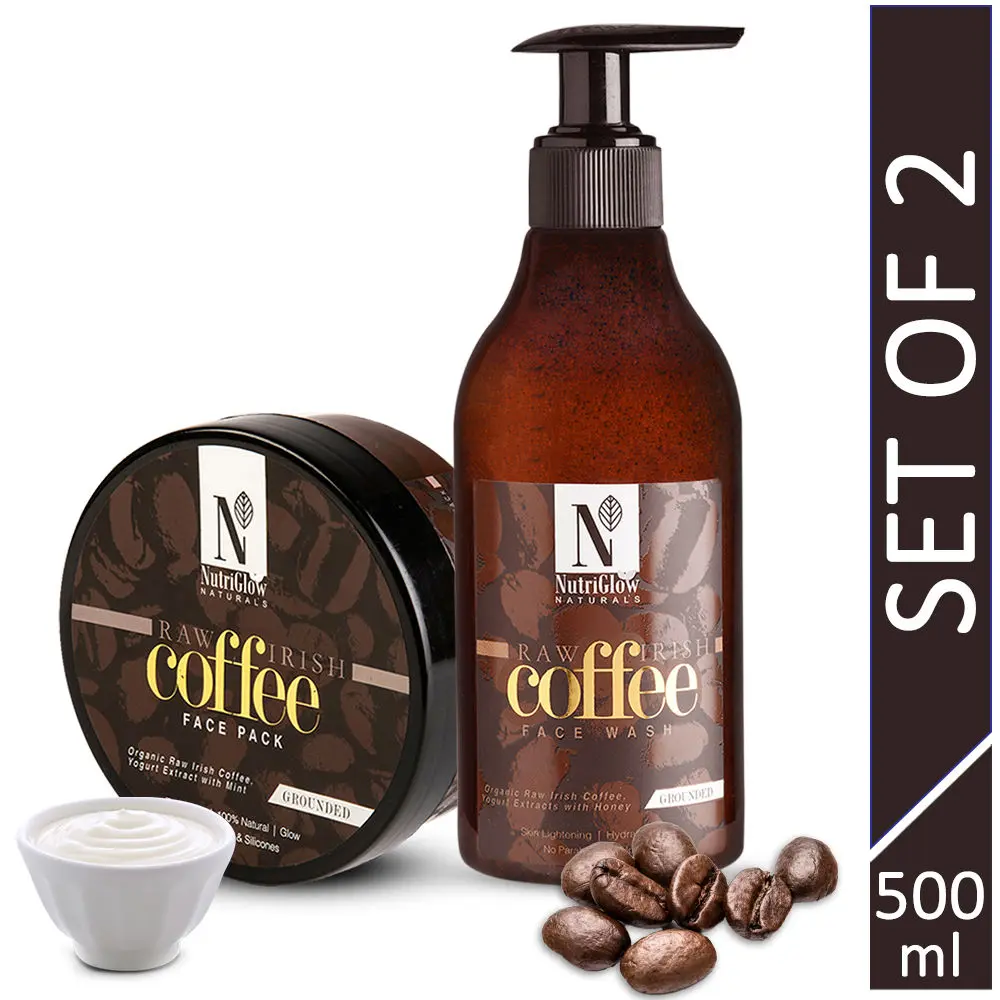 NutriGlow NATURAL'S Comb of 2 Raw Irish Coffee Face Wash (300 ml) and Face Pack (200 gm) With Organic Raw Irish Coffee