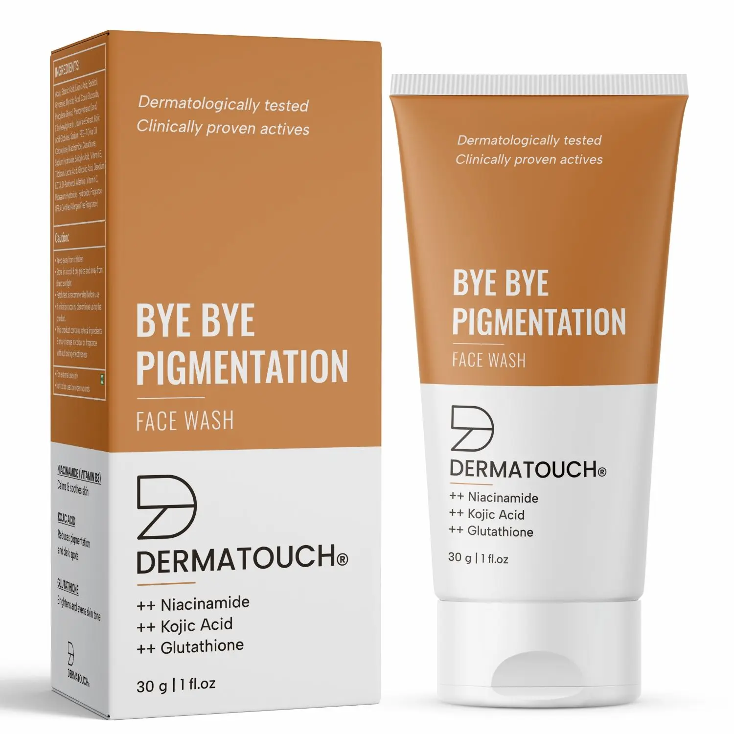 DERMATOUCH Bye Bye Pigmentation Face Wash || Anti Pigmentation Face Wash for Women/Men with Niacinamide, Kojic Acid, & Glutathione -30G