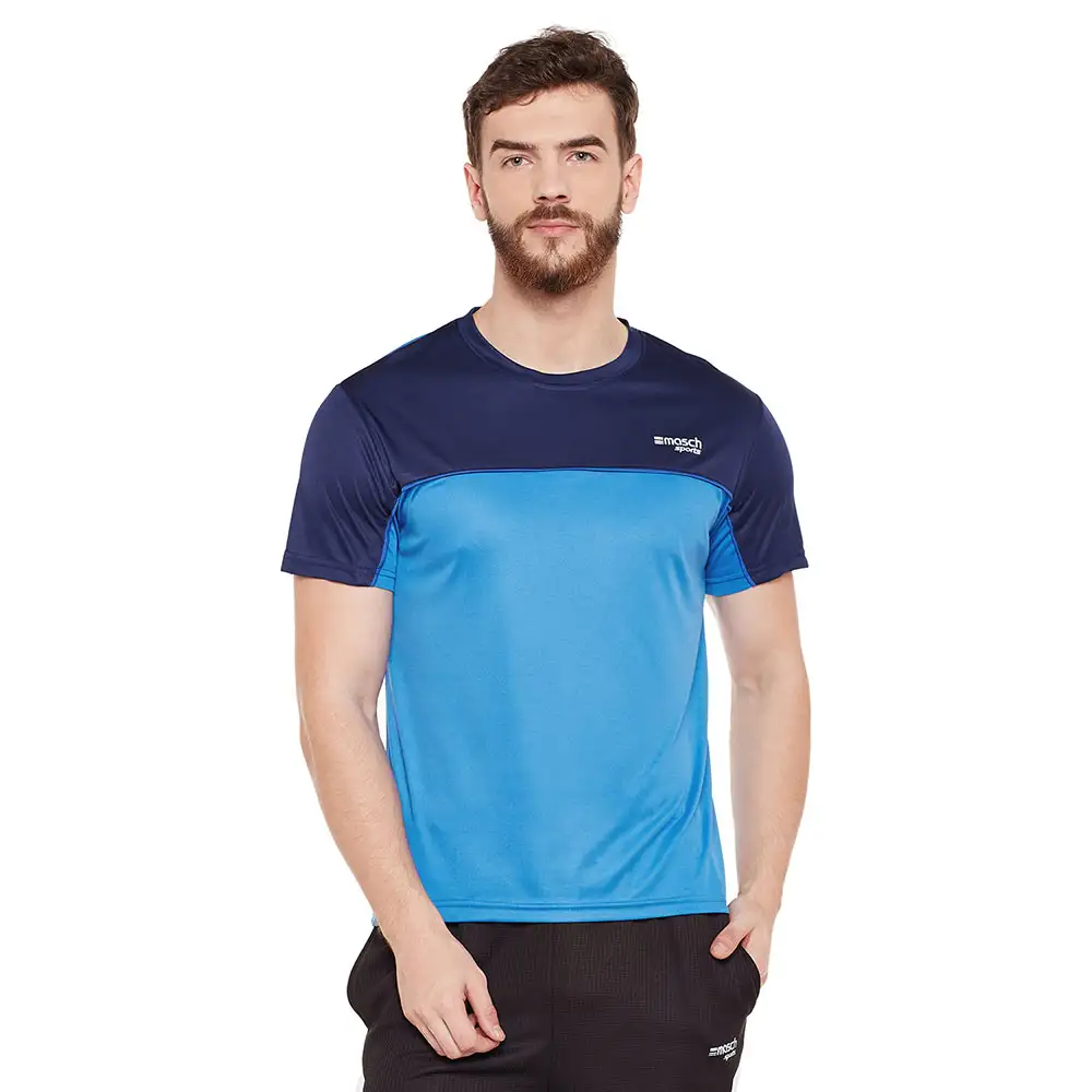 Masch Sports Mens Regular Fit Polyester Active T Shirt (MSTS1017 HSCS CBNB),  Navy Blue and India Blue  Medium