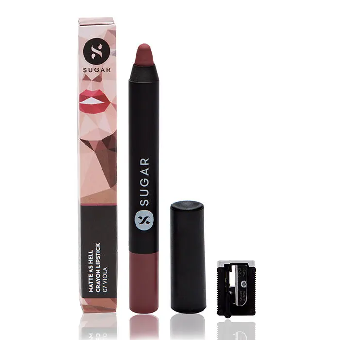 SUGAR Cosmetics - Matte As Hell - Crayon Lipstick - 07 Viola (Mauve Nude) - 2.8 gms - Bold and Silky Matte Finish Lipstick, Lightweight, Lasts Up to 12 hours