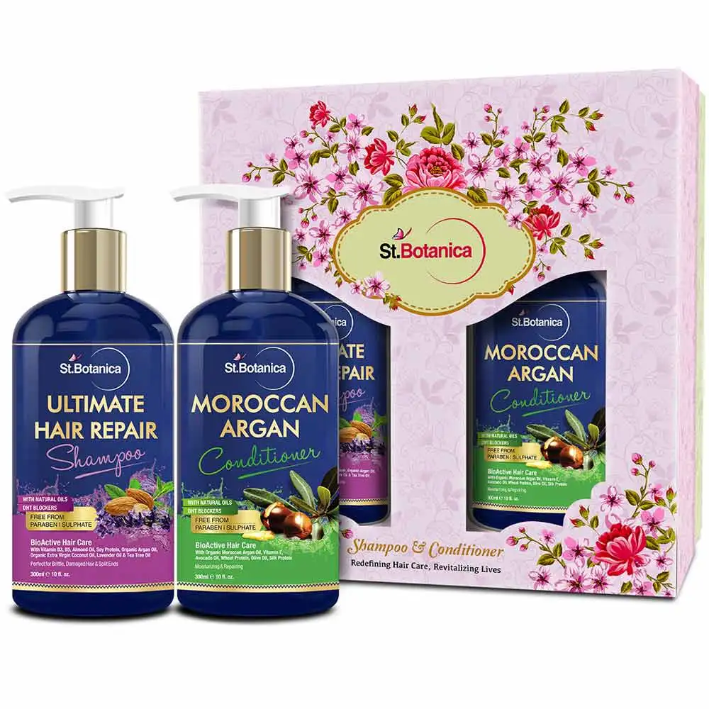 St.Botanica Hair Shampoo & Conditioner Combo Pack,  300 ml  Ultimate Hair Repair + Moroccan Argan