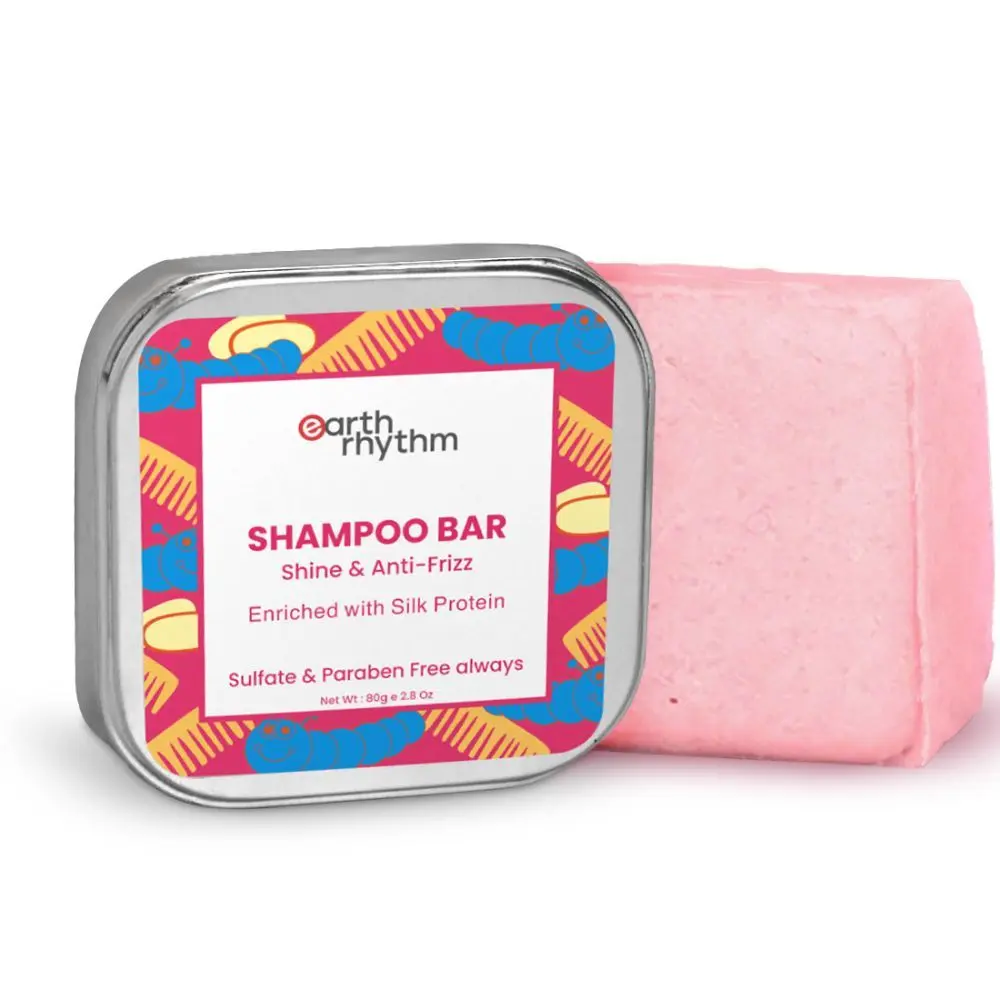 Earth Rhythm Silk Protein Shampoo Bar | Restores Shine, Softens Hair, Makes Hair Silky | Shine & Frizz Free | For Chemically Treated Hair | Men & Women | With Tin - 80 G