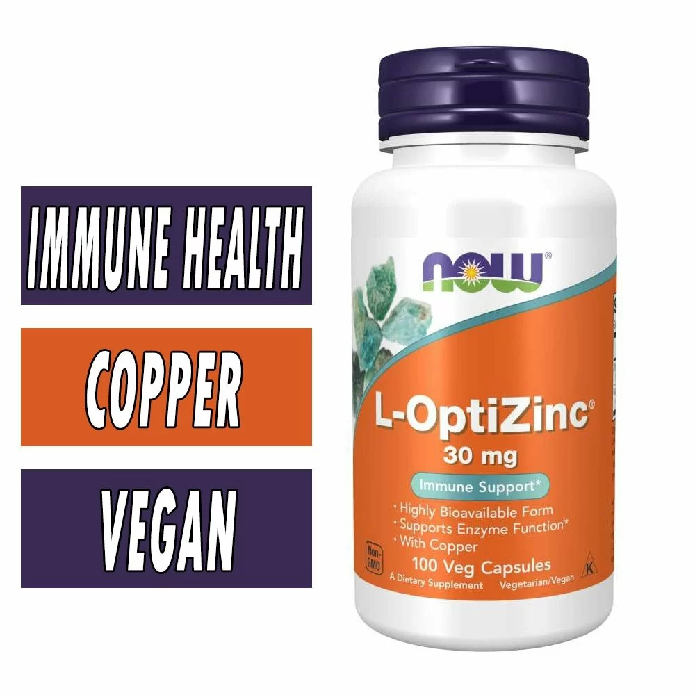 NOW L-OptiZinc - 30 mg - 100 Veg Capsules