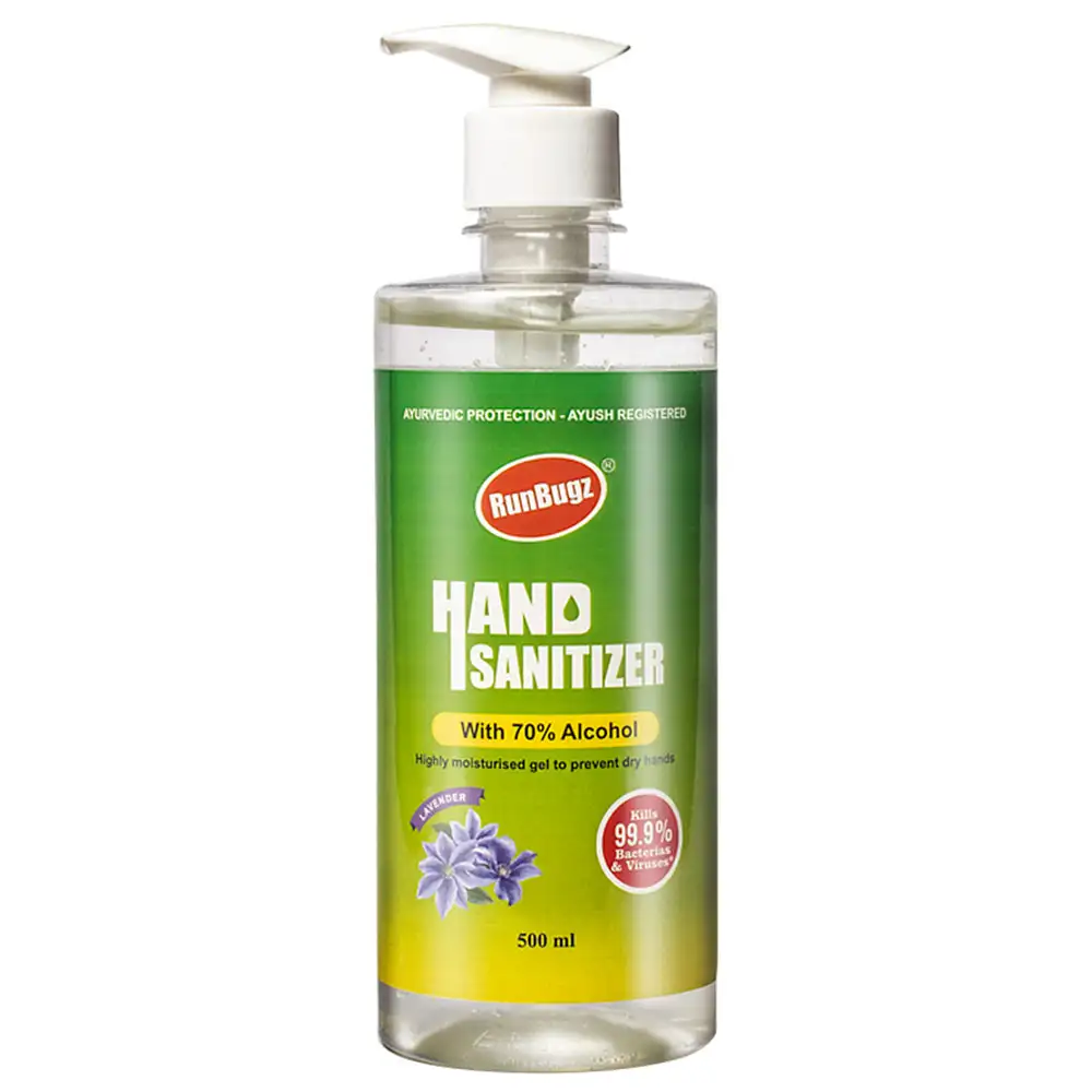 RunBugz Hand Sanitizer with 70% Alcohol,  Lavender  500 ml  Kills 99.9% Bacteria & Virus