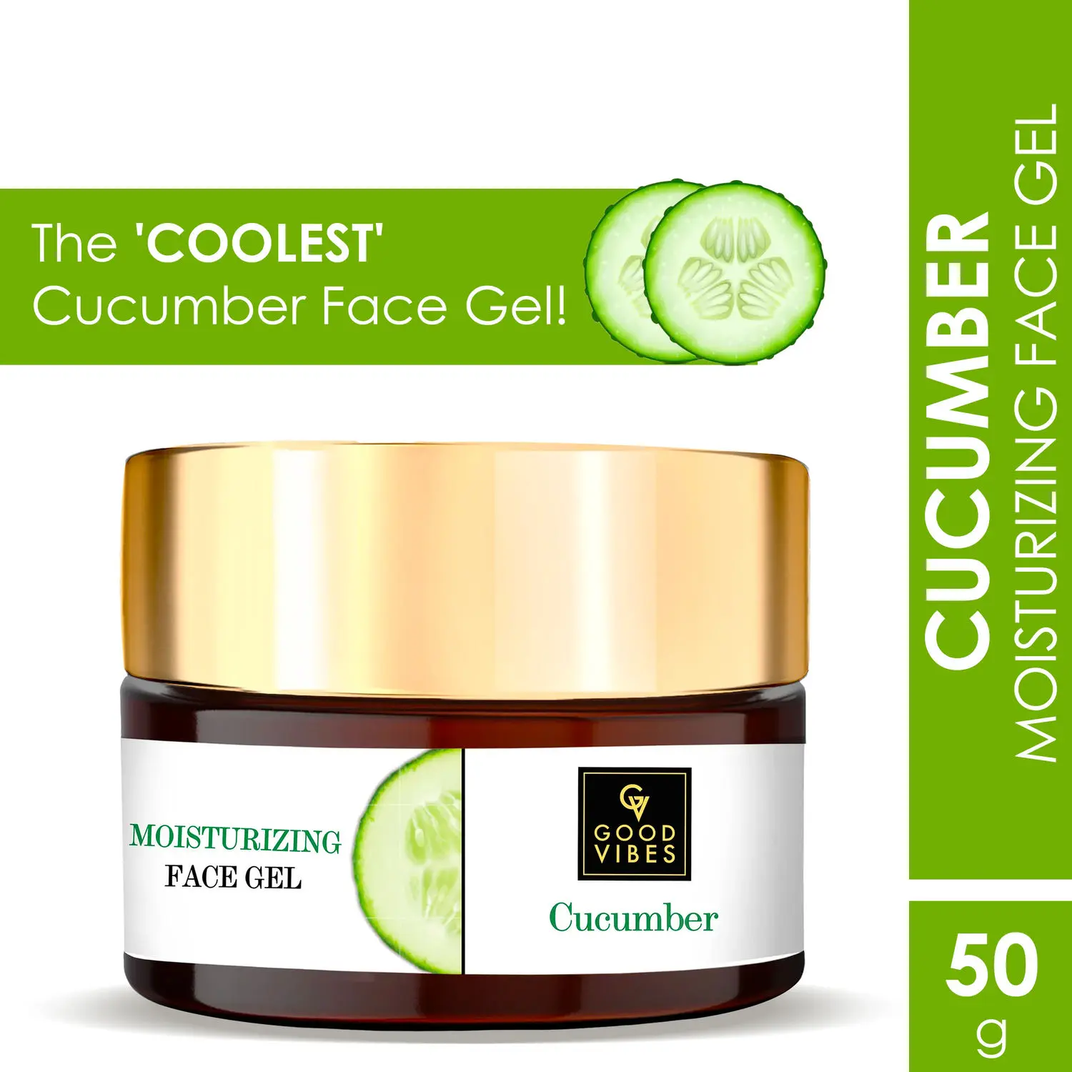 Good Vibes Cucumber Moisturizing Face Gel | Glowing, Cleansing | Cucumber | No Parabens, No Sulphates, No Mineral Oil, No Animal Testing (50 g)