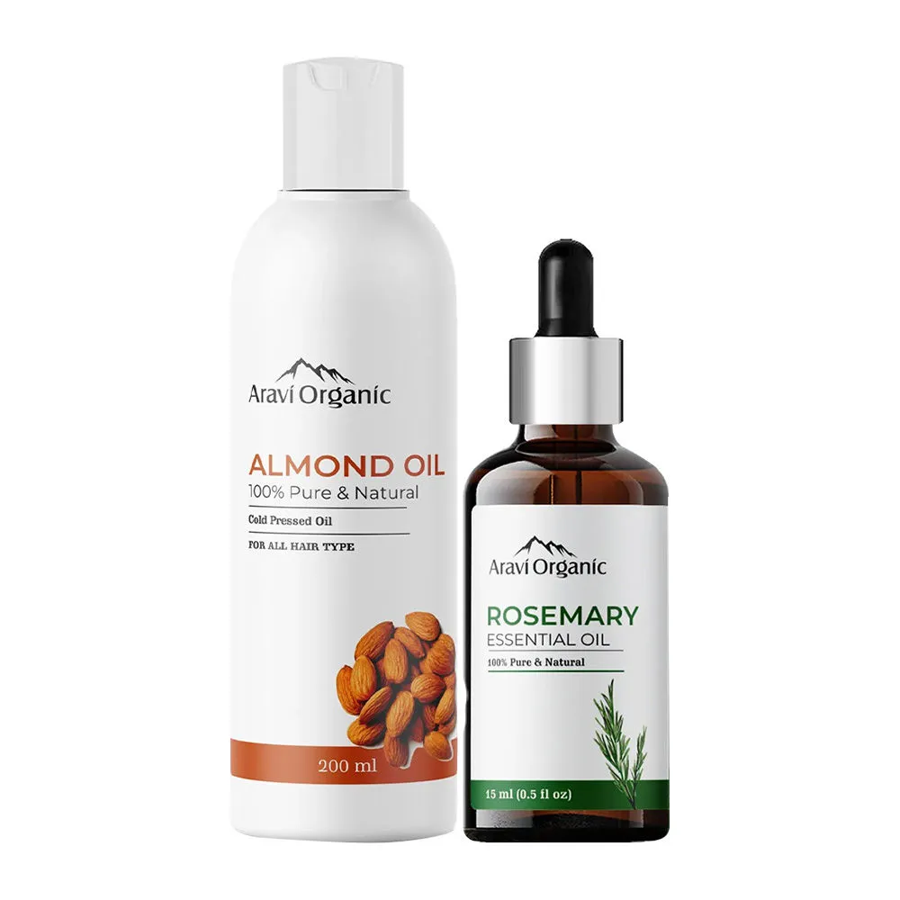 Aravi Organic Pure Rosemary Essential Oil And Virgin Pure Almond Oil Hair Growth Combo