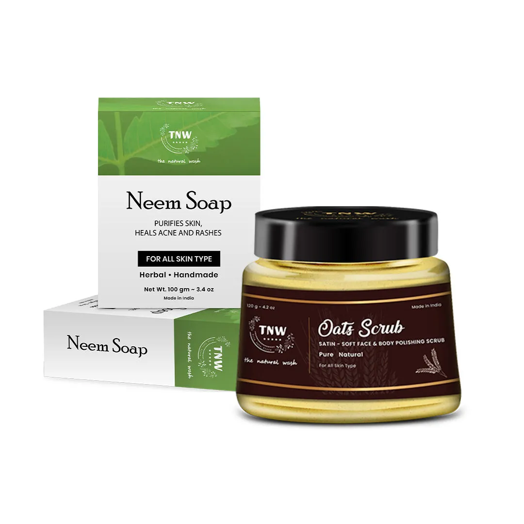 TNW The Natural Wash Handmade Neem Soap For Acne with Oats Scrub for Face & Body