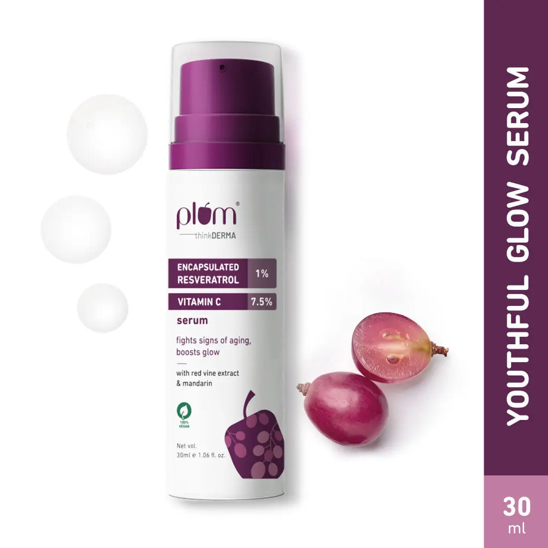 Plum thinkDERMA 1% Encapsulated Resveratrol & 7.5% Vitamin C Face Serum | Fights Signs of Ageing | Boosts Glow |  100% Vegan | (30ml)